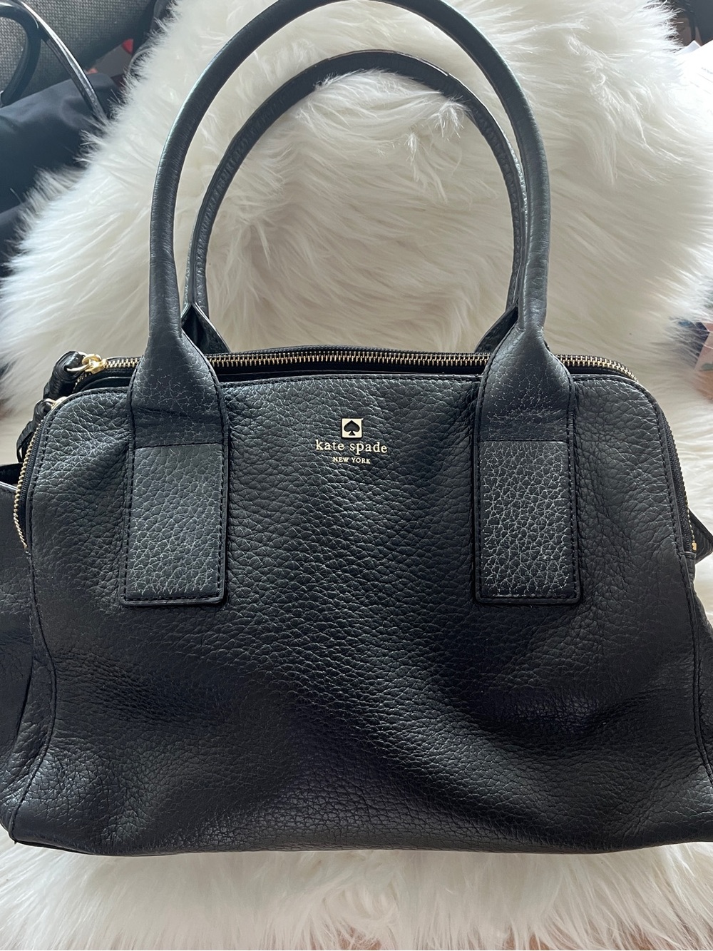 kate spade Black Pebbled Leather Satchel with Gold Logo